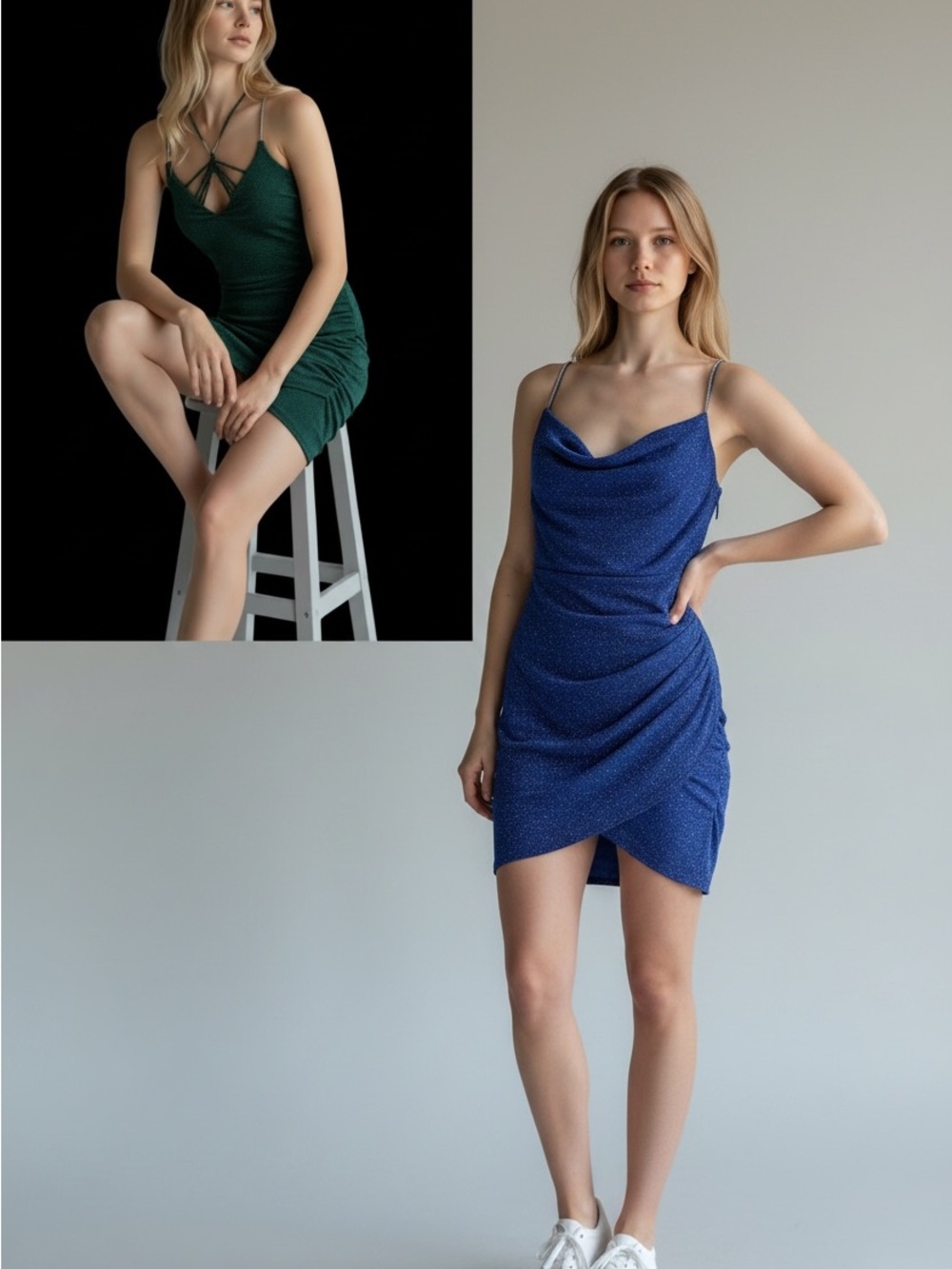 Strapless Glitter Evening Dress in Deep Blue
